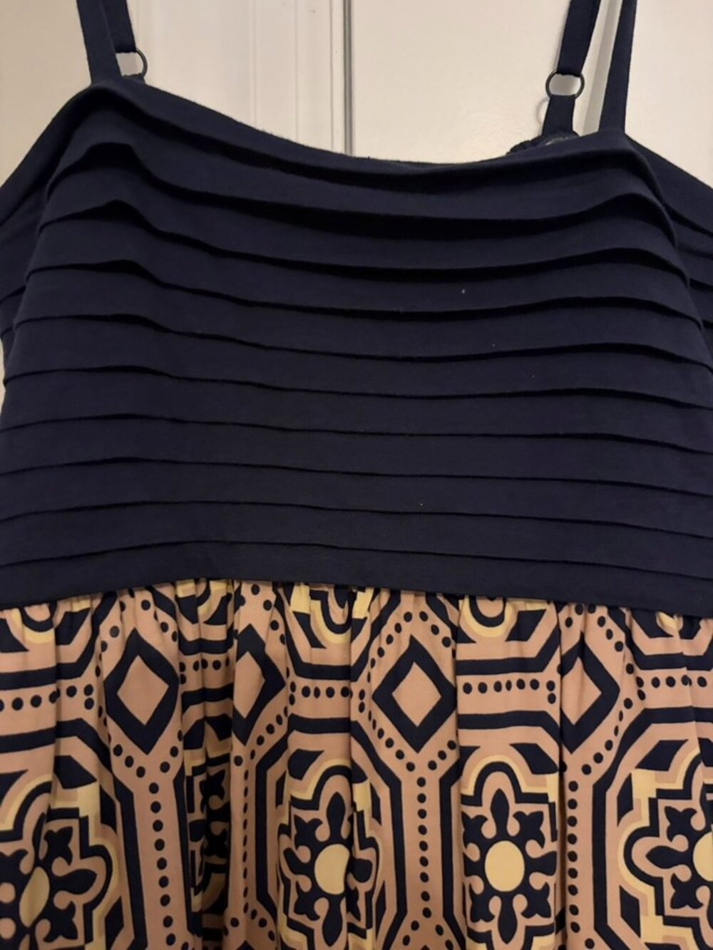 Lilka Anthropologie Geometric Cami Dress | XS | Navy & Peach - Picture 2 of 5